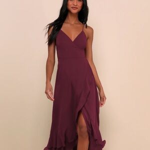 NWT Lulu's In Love Forever Plum Lace-Up High-Low Maxi Dress